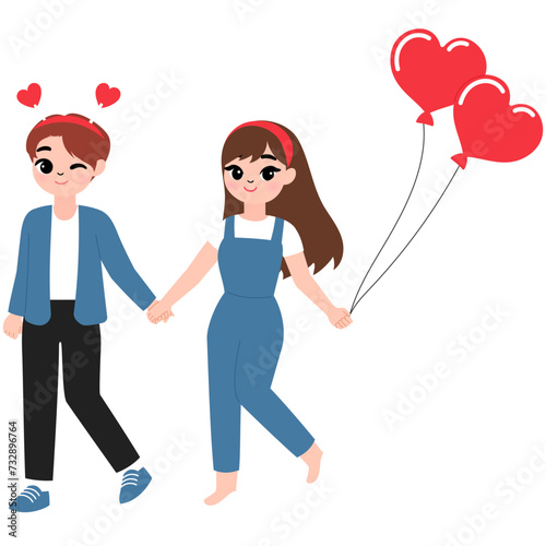 teenager boyfriend and girlfriend holding hand together  cartoon illustration