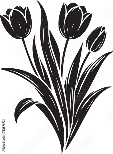 Elegant Tulip Cluster in Monochrome #732896921