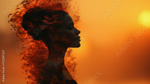 Illustration of a woman in profile surrounded by surrealistic flames.