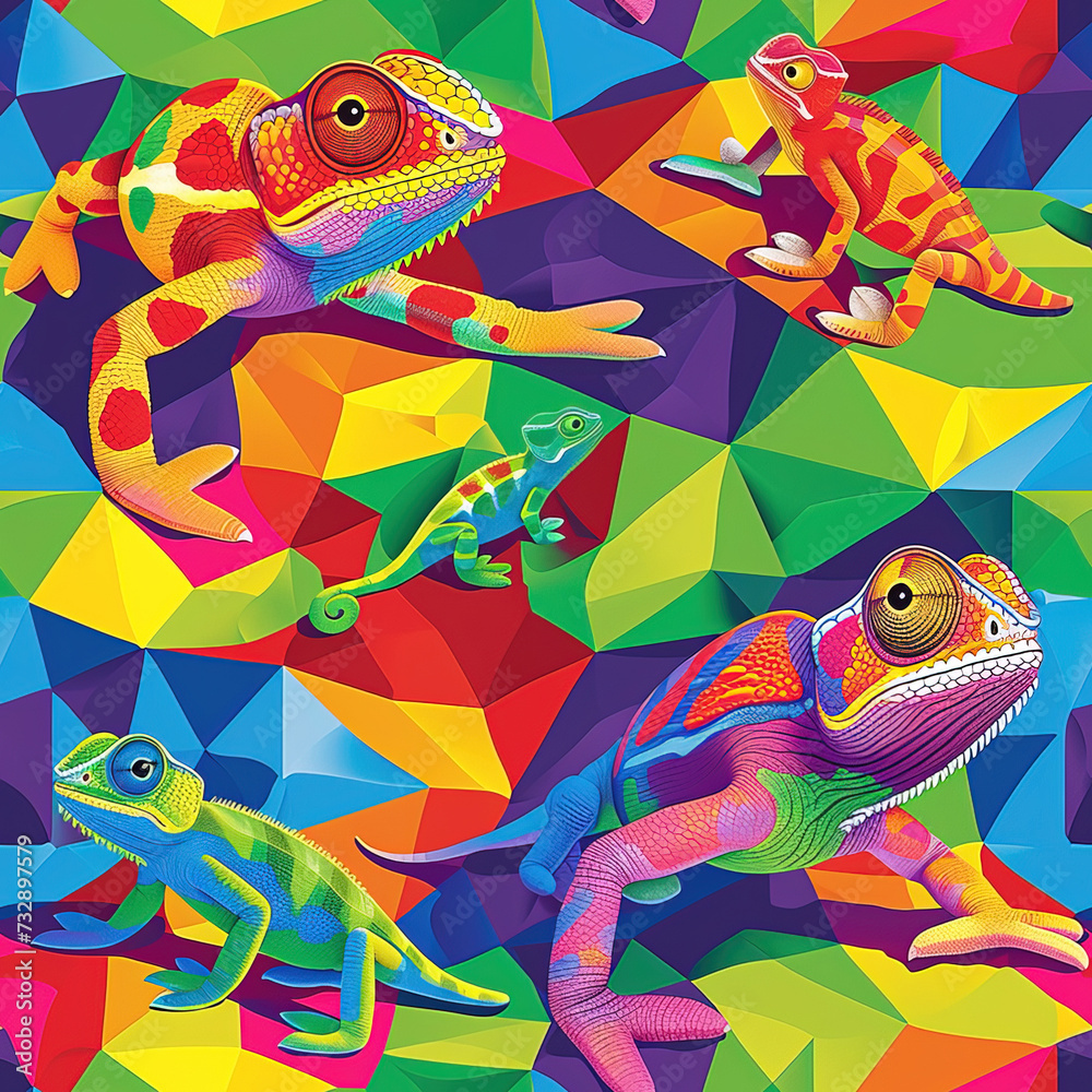 Chameleons line art pop art cartoon colorful repeat pattern, vibrant bright party funky kawaii Chameleons line art pop art cartoon colorful repeat pattern, vibrant bright party funky kawaii