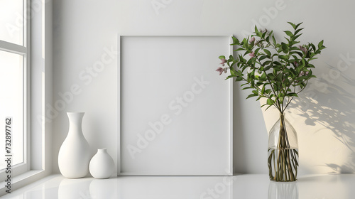 Minimalist Room Featuring an Empty Frame, Serenity in Simplicity. © Gassenee