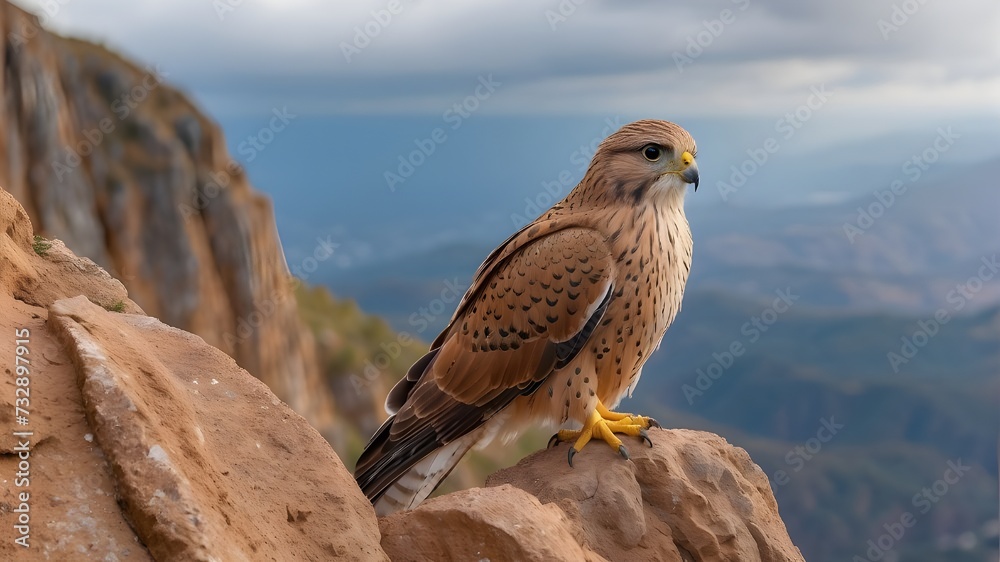 Majestic kestrel perched on a cliff surveying the world below Majestic kestrel perched on a cliff surveying the world below