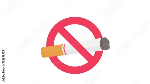 Cigarettes release toxic fumes that damage the lungs. Sign prohibiting smoking in public places. 2d animation. photo