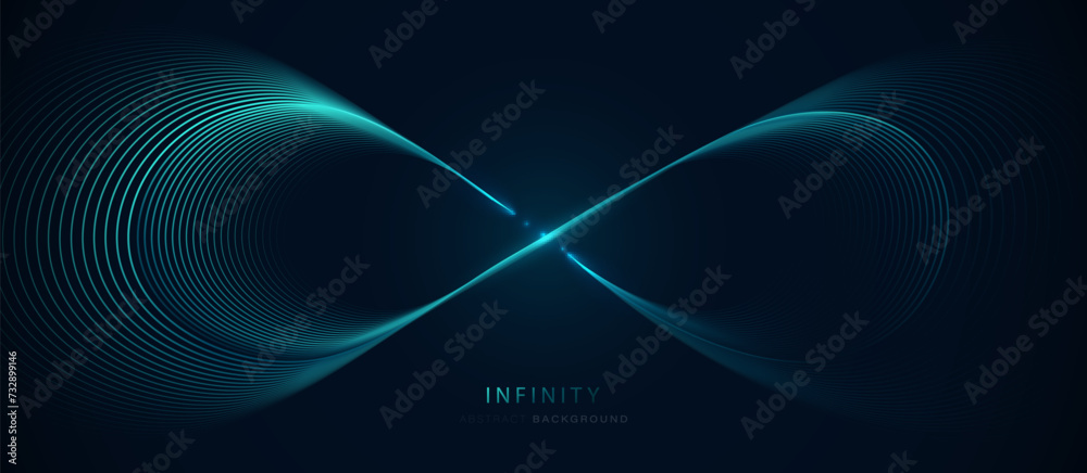 Abstract background with blue glowing lines in infinity pattern. Abstract futuristic technology concept. Vector illustration