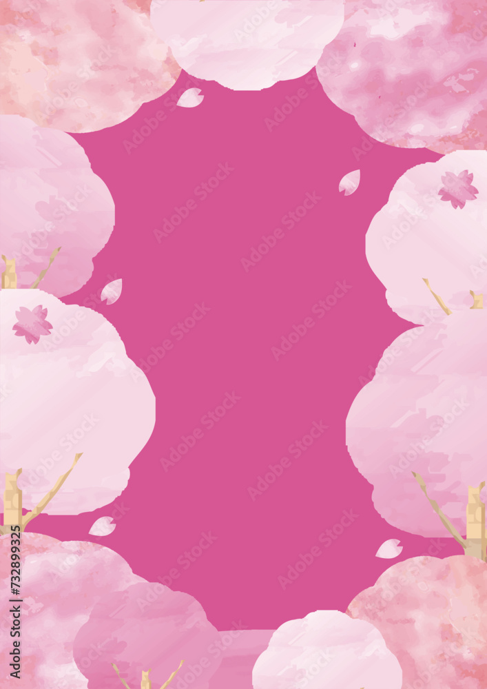 桜　フレーム　背景　春　さくら　サクラ　花　自然　水彩　手描き　コピースペース　イラスト素材
