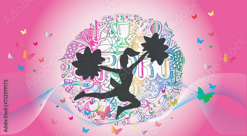 Cheerleading logo design. Colorful sport background. Vector illustration.
