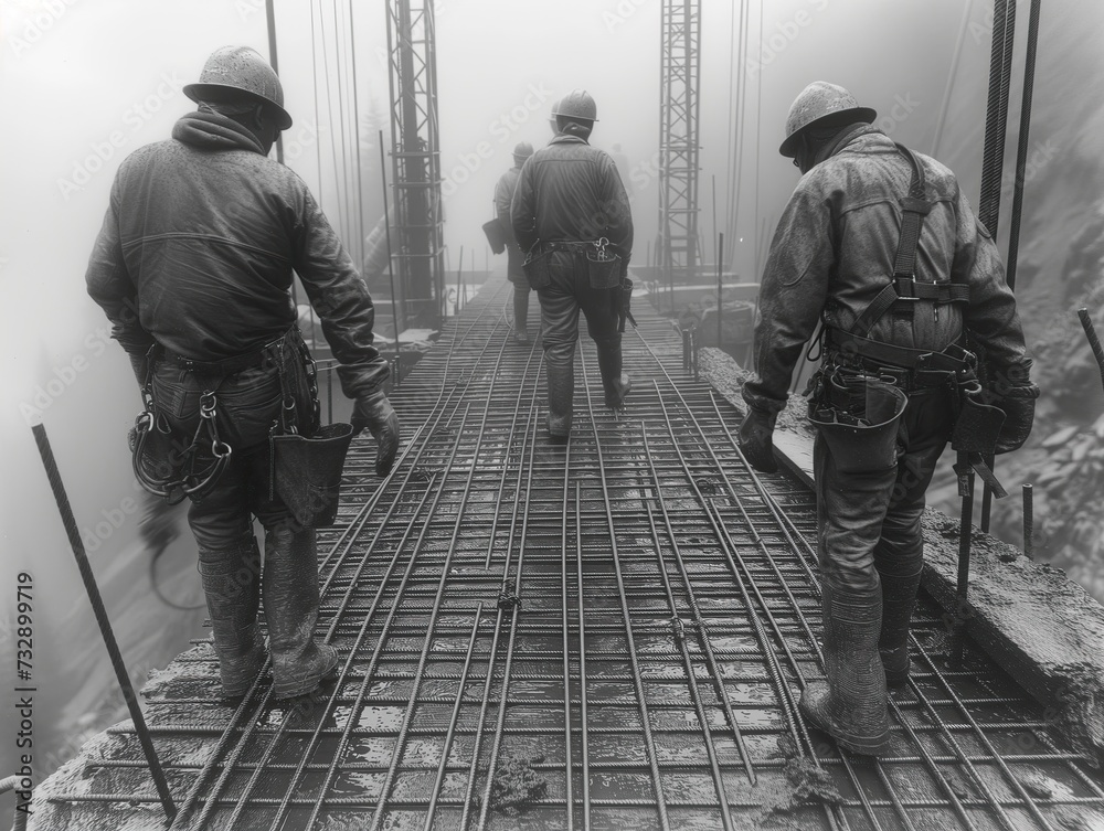 Many engineers and workers are helping to build a structure with scaffolding and machinery. Many engineers and workers are helping to build a structure with scaffolding and machinery.