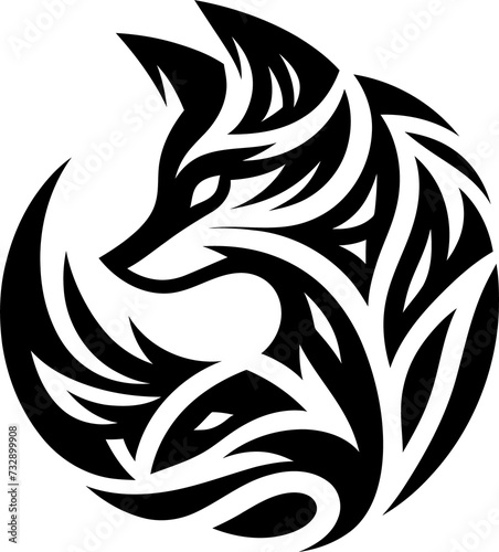 modern tribal tattoo fox, abstract line art of animals, minimalist contour. Vector