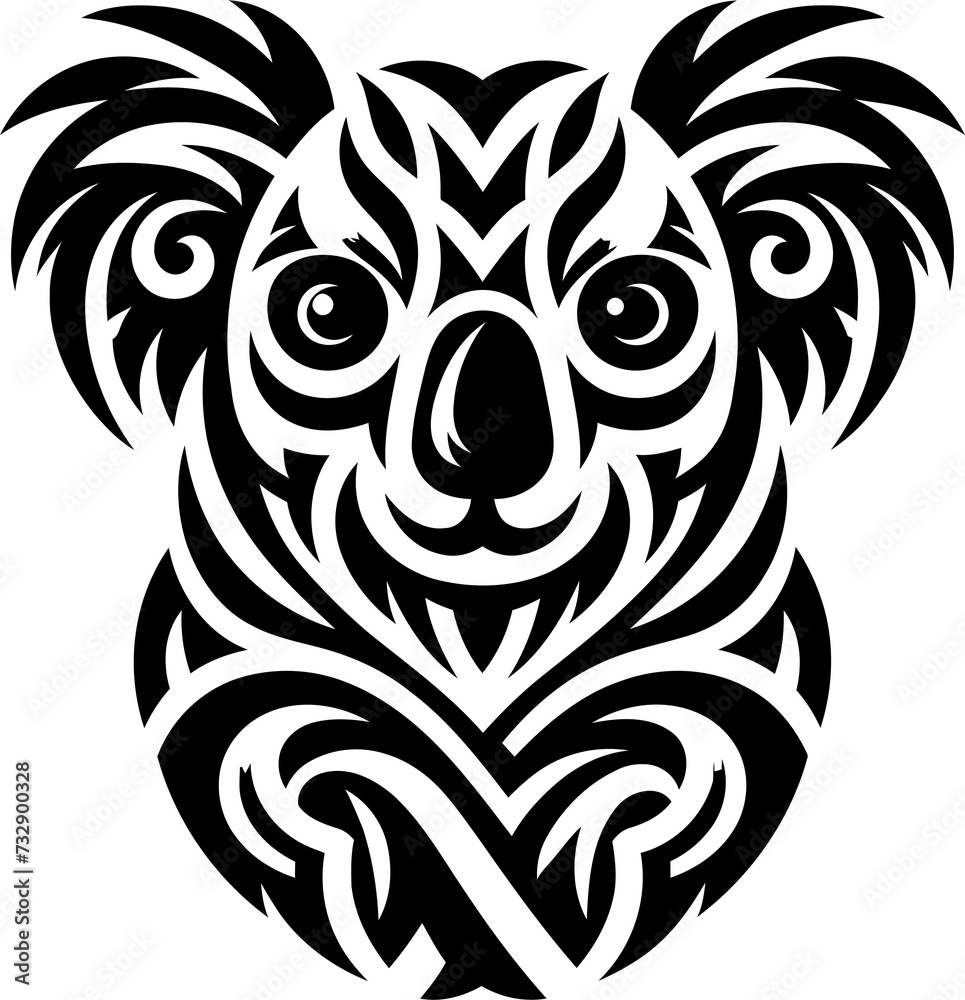 modern tribal tattoo koala, abstract line art of animals, minimalist contour. Vector

