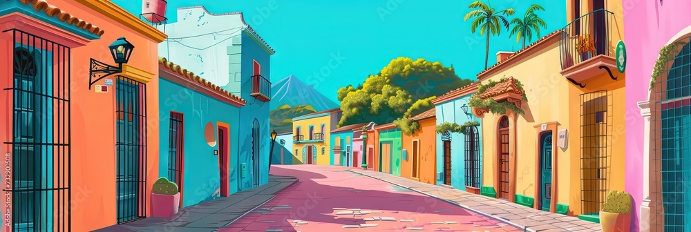 Barrio filled with colorful houses serves as a neighborhood in latin american countries