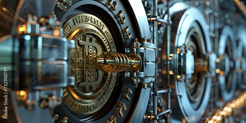 Bitcoin vault cryptocurrency wallet and encryption keys concept