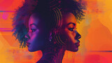 international Women's day background with copy space, woman day holiday, double exposure of black woman