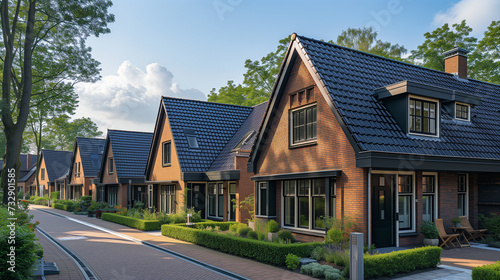 Dutch Suburban area with modern family houses, newly built modern family homes © Fokke Baarssen