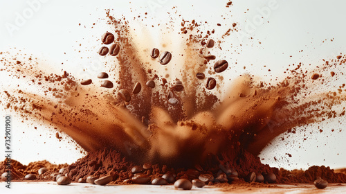 Coffee beans condense into coffee and coffee powder. Coffee beans dissolve and become coffee water. photo