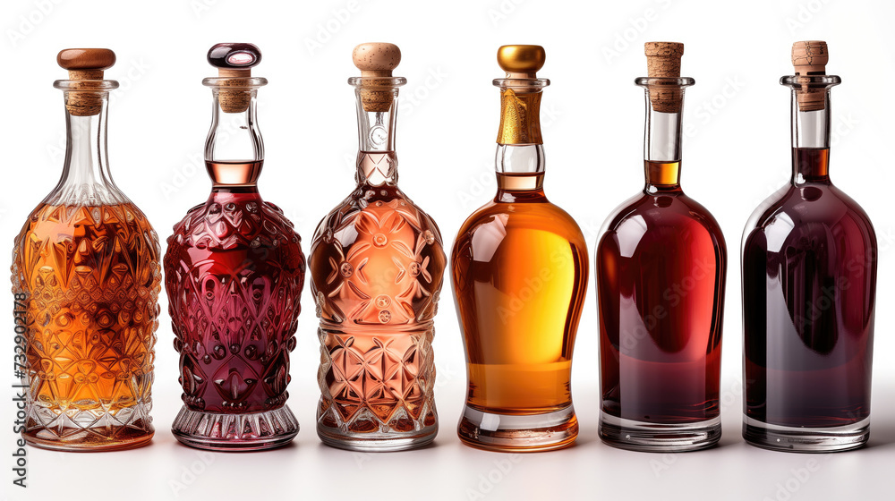 Set of wine and brandy and whiskey bottles Set of wine and brandy and whiskey bottles