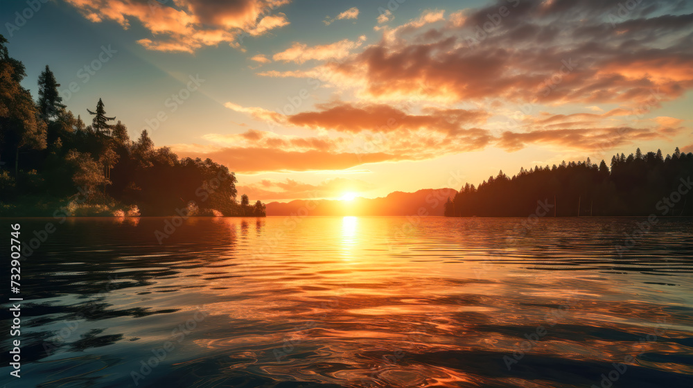 Suet over Calm Lake: A Golden Hour Cinematichot