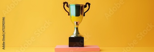 Championship trophy - golden cup to commemorate a victory with blank copy space,  photo