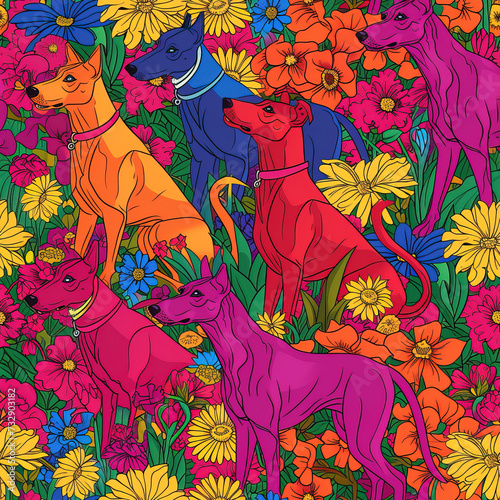 Dogs pop art colorful repeat pattern - modern art, abstract dog art
