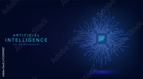 Artificial intelligence technology circuit board. Technology abstract background. Futuristic concept technology artwork for web, banner template. Big data and machine learning. Vector illustration