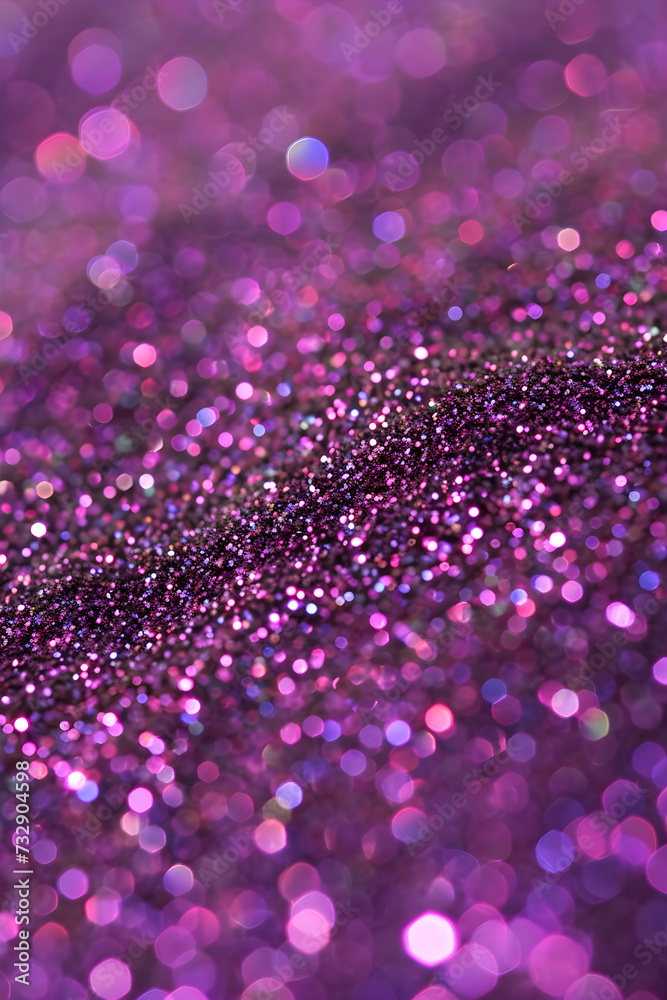 Abstract purple and pink glitter lights background. Circle blurred bokeh. Romantic backdrop for Valentines day, Women's or Mother's day, holiday or event