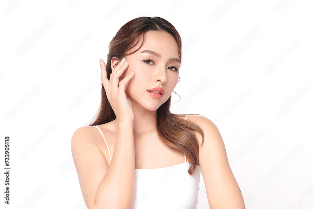 Beautiful young asian woman with clean fresh skin on white background, Face care, Facial treatment, Cosmetology, beauty and spa, Asian women portrait. Beautiful young asian woman with clean fresh skin on white background, Face care, Facial treatment, Cosmetology, beauty and spa, Asian women portrait.