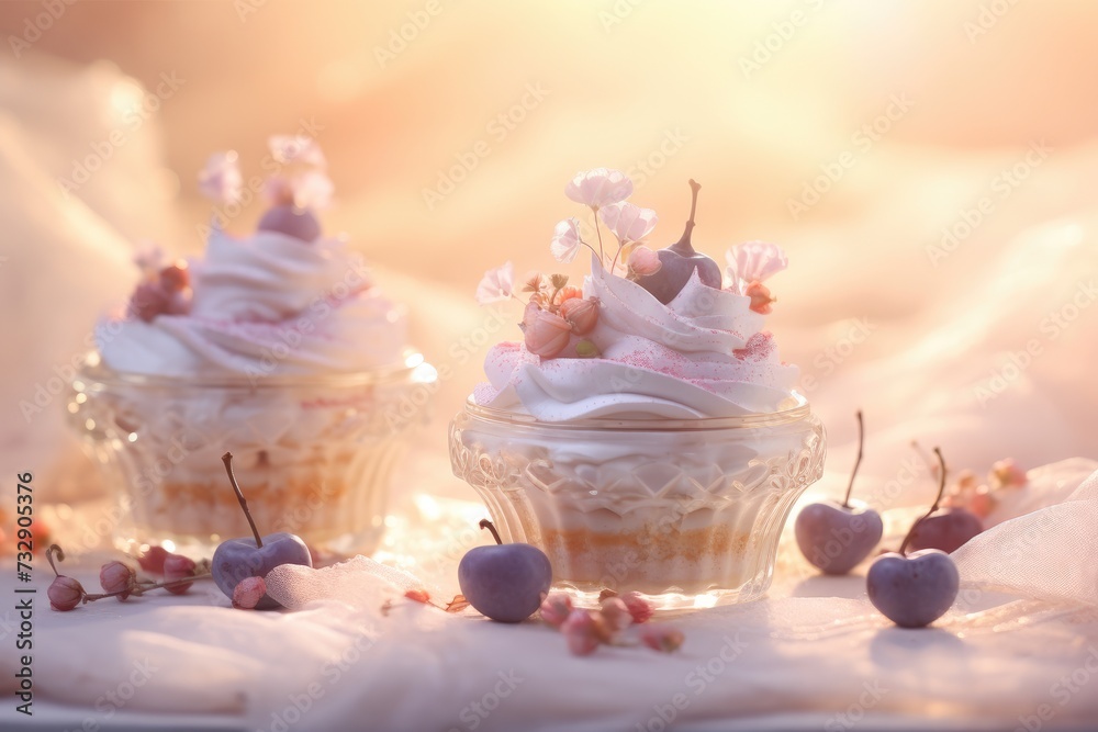 Soft focus on the delicate details of angelic dessert with bokeh backdrop. Soft focus on the delicate details of angelic dessert with bokeh backdrop.