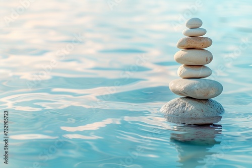 Zen Stones Balanced in Tranquil Water