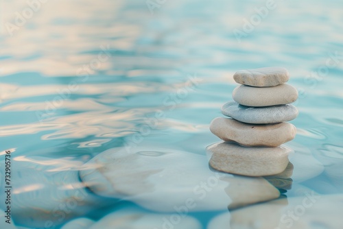 Zen Stones Balanced in Tranquil Water