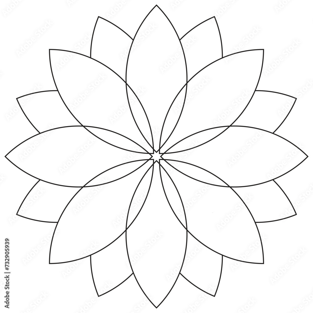 sacred geometry lotus, flower outline, floral icon, abstract flower for coloring of the kids