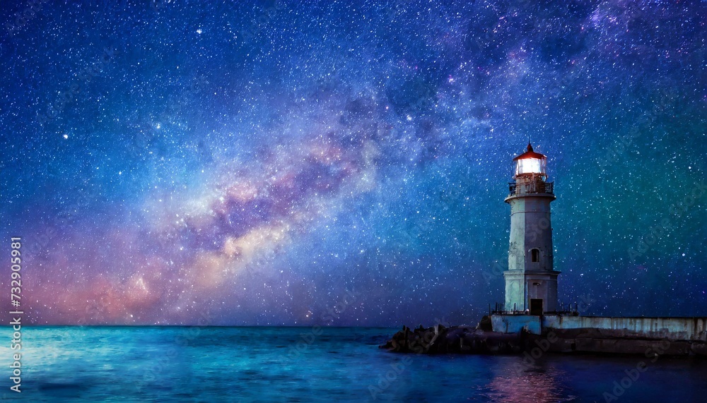 lighthouse at night in the sea