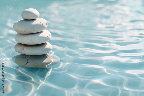 Zen Stones Balanced in Tranquil Water