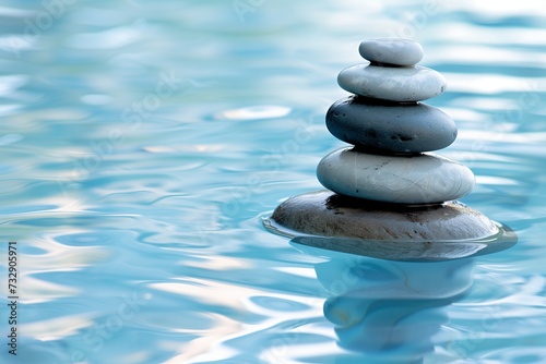 Zen Stones Balanced in Tranquil Water