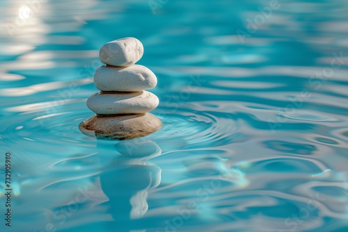 Zen Stones Balanced in Tranquil Water