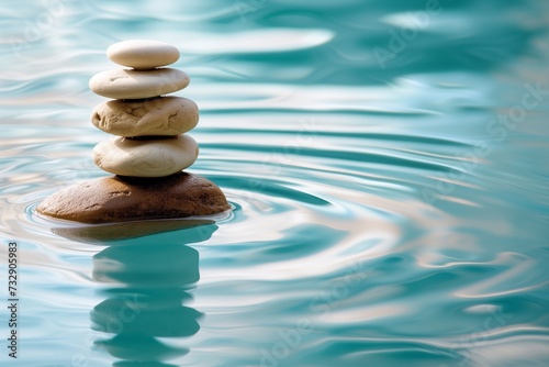 Zen Stones Balanced in Tranquil Water