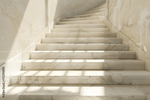 Grand empty white marble staircase mock-up - Generative ai 