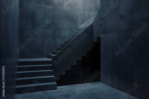 Grand empty dark dirty staircase mock-up - Generative ai 
