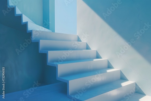 simple minimalist blue empty staircase mock-up - Generative ai 
