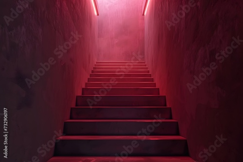 Grand empty staircase red hue mock-up - Generative ai 