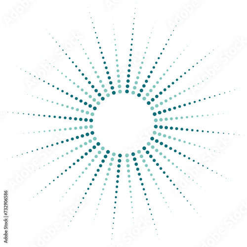 Halftone circle element. Sunburst, sunburst pattern. Radial, radiating lines. Vector illustration, sparkling star and blink