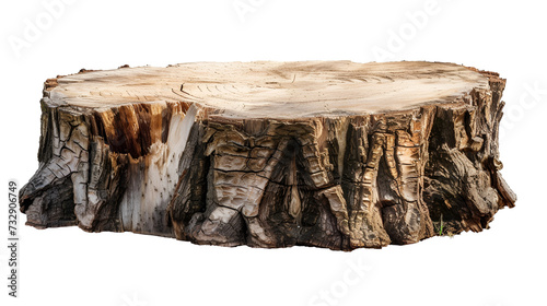 Nature's art: Tree stump cut-out against white background, celebrates raw beauty, perfect for galleries, prints, interior design.