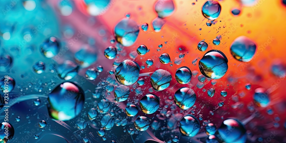 A beautiful scene of water droplets on a glass surface, in the style of psychedelicpunk