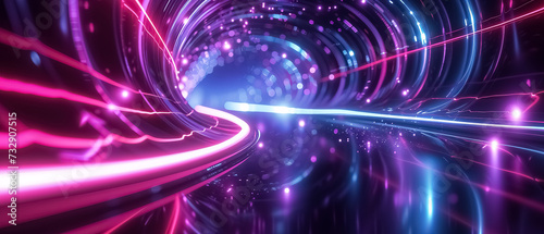 Abstract background loop light, road led by light Neon, Vibrant Purple Wave Energy in Dark Space Abstract Light Motion Background with Glowing Lines and Bright Color, ultrawide background cover banner