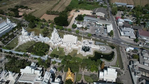 Aerial view of White Temple or Wat Rong Khun in Chiang Rai, Thailand photo