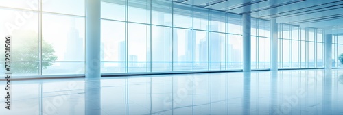 Background office lobby hall interior empty indoor room with blurry light from glass wall window