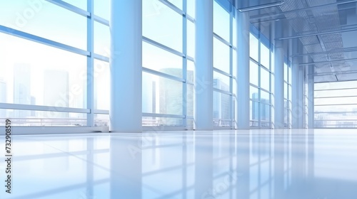 Background office lobby hall interior empty indoor room with blurry light from glass wall window