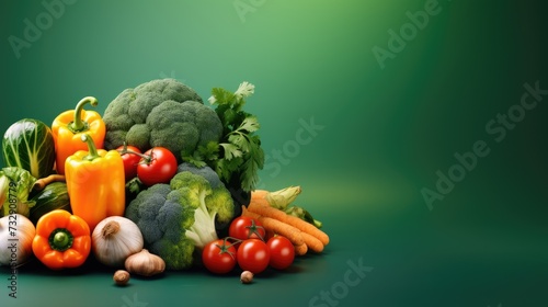 Create a realistic photo of vegetables on a colorful background with clear space for the title, 