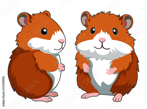 Hamster cartoon, pet, vector, hamster side view. Two front and side views.
