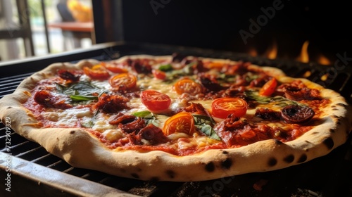 A delicious and aromatic homemade pizza straight from the oven