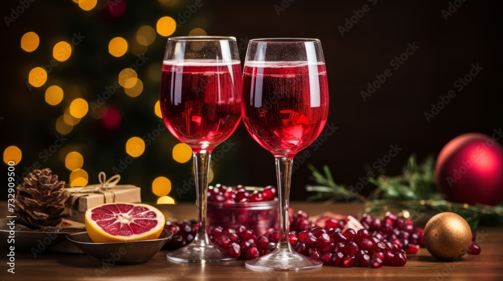 A new year's toast with glasses of sparkling grape juice A new year's toast with glasses of sparkling grape juice