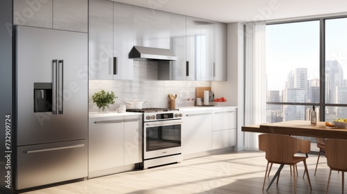 A sleek stainless steel kitchen with modern appliances